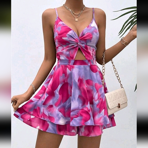 Women's Summer Fashionable Tie-Dye Twisted Hollow-Out Jumpsuit - Picture 4 of 5